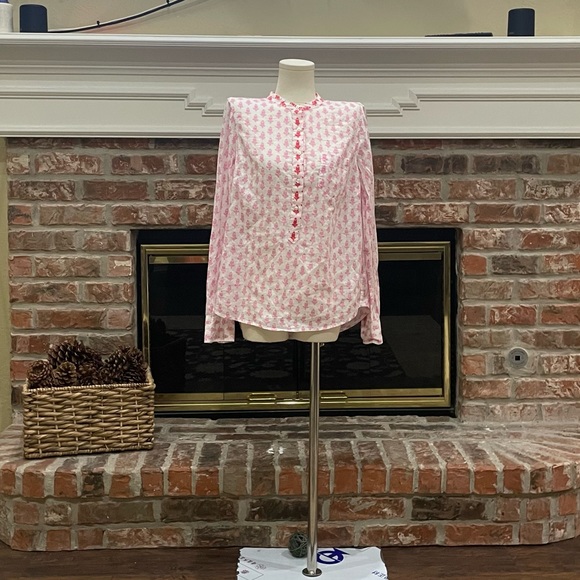 J. Crew leaf print, button up, pink and red blouse / S / Excellent condition - Picture 10 of 14